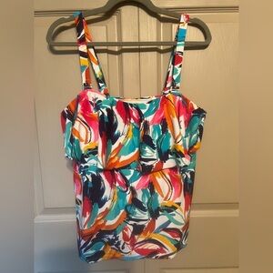Catalina Red and Blue Ruffled Fitted Swim Tank